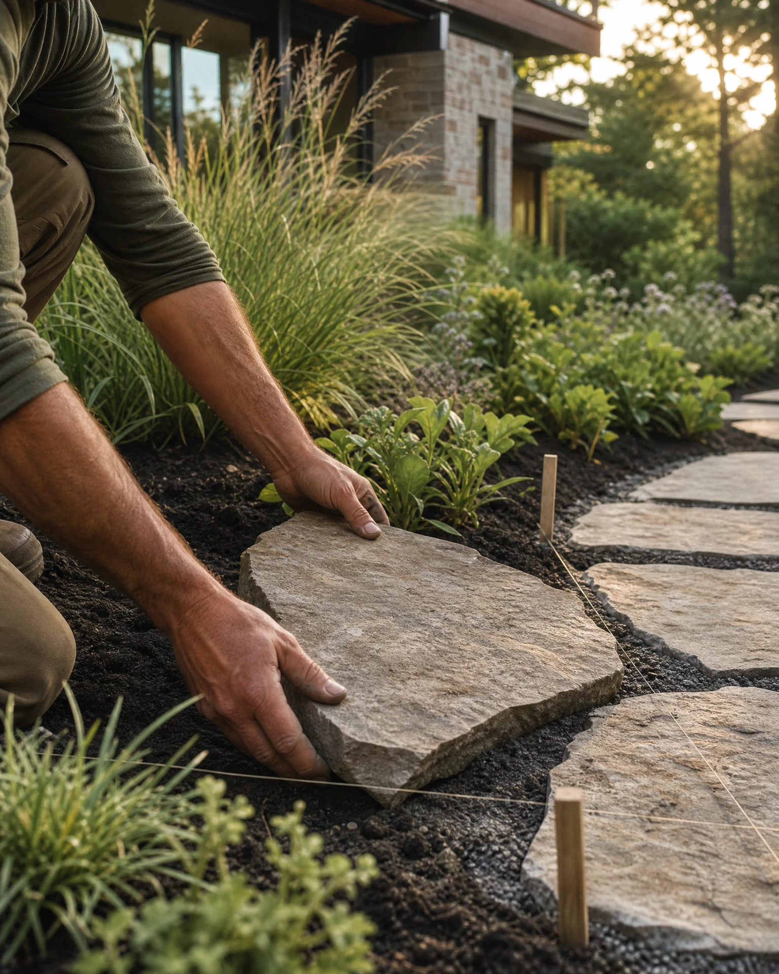 Professional landscape installation with careful planting and material execution